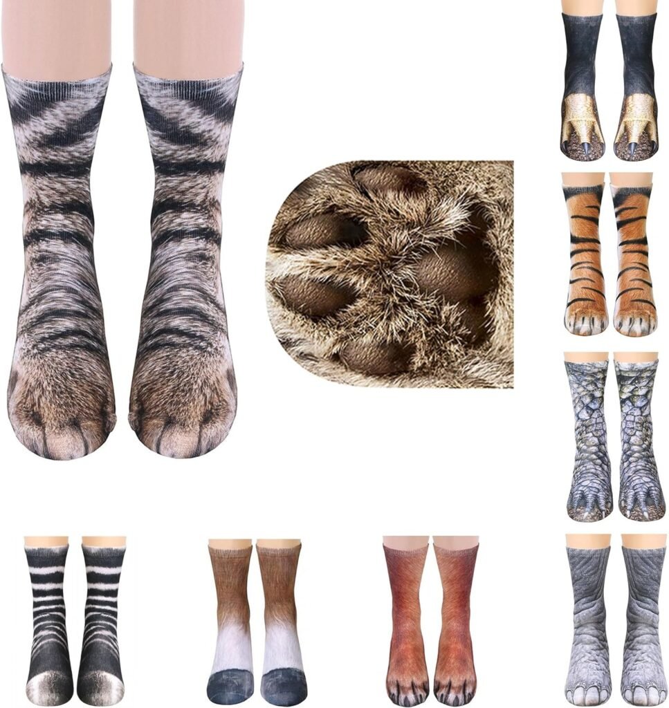 Animal Paws Socks - Funny 3D Animal Socks Crazy Cat Tiger Dog Paw Crew Socks Novelty Socks Gag Gifts