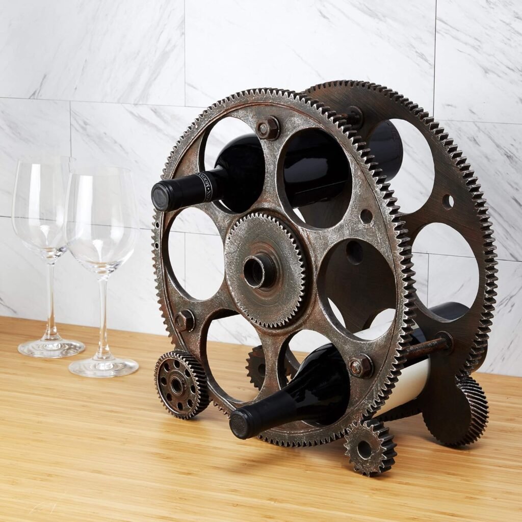 Foster  Rye Horseshoe Countertop Metal Wine Rack, Cast Iron Wine Bottle Holder, Holds 3 Standard Wine Bottles, 10 x 5.5 x 8.5