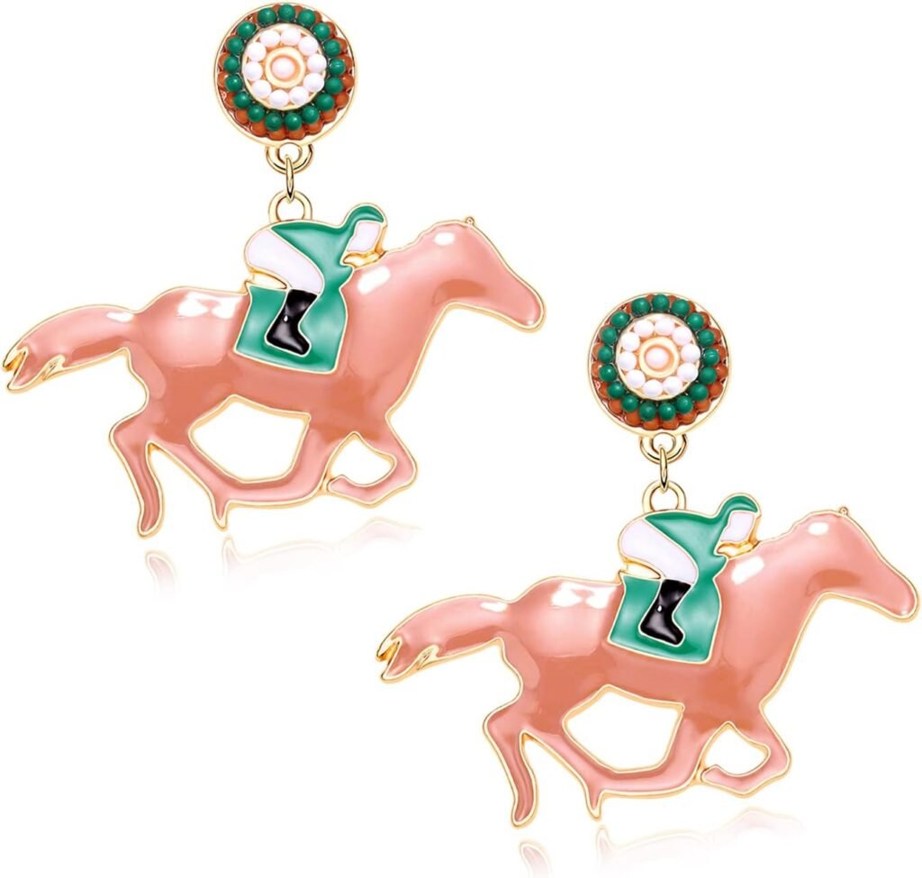 Horse Earrings Funny Kentucky Derby Race Horse Drop Dangle Earrings for Women Girls Western Cute Horse and Jockey Dangling Earrings Jewelry Gift for Horse Racing Fan