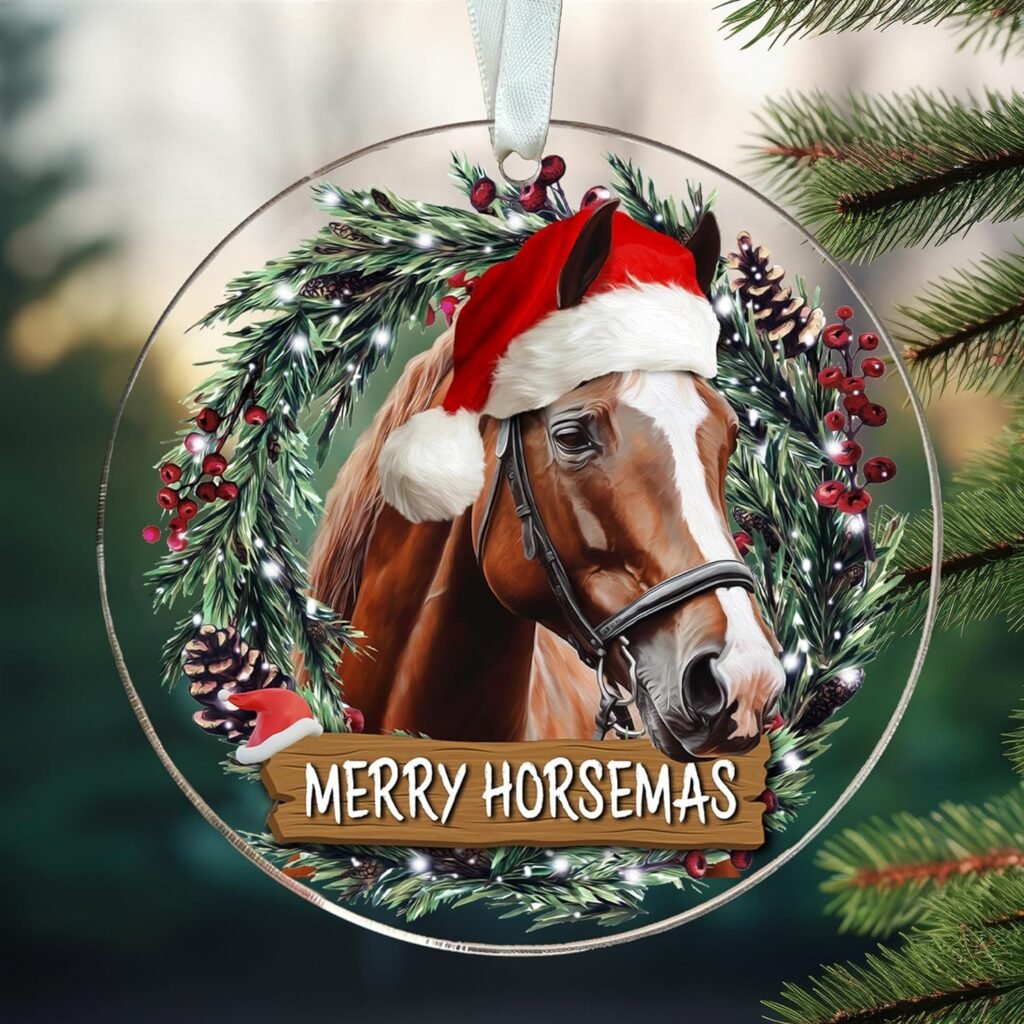 Horse Ornaments for Christmas Tree 2023 - Merry Horsemas - Horse Gifts - Gifts for Horse Lovers - Horse Xmas Ornaments - Christmas Ornaments, Christmas Tree Ornaments - Acrylic Horse Ornament 2023