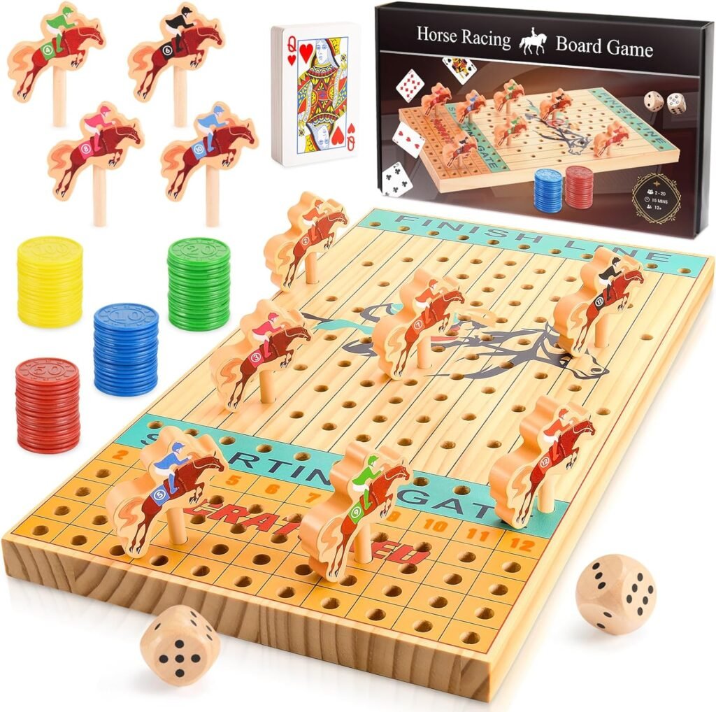 Horse Race Board Games: Wooden Horse Toys Racing Board Games for Adults Teens Kids Include Instruction Family Game Night Fun Party Games Christmas Birthday Gifts for Teens Ages 12+ Stocking Stuffers