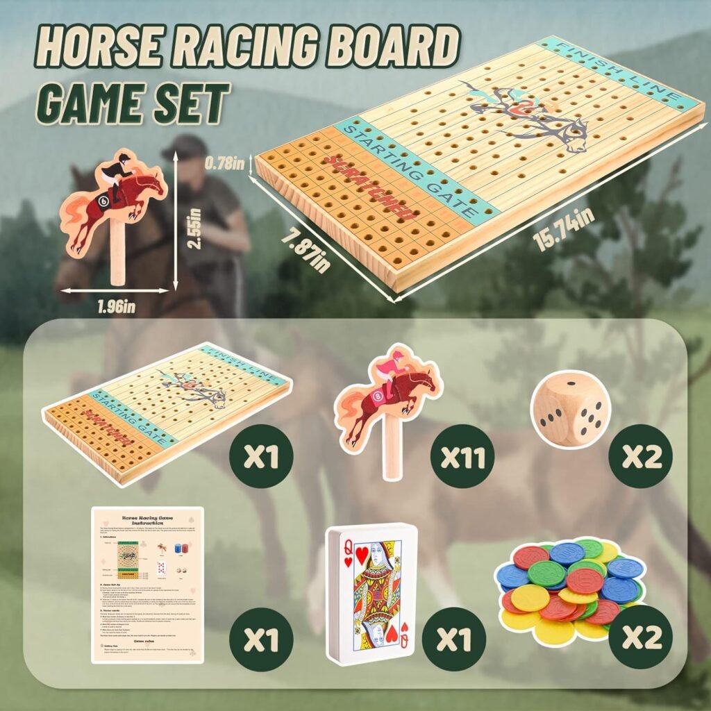 Horse Race Board Games: Wooden Horse Toys Racing Board Games for Adults Teens Kids Include Instruction Family Game Night Fun Party Games Christmas Birthday Gifts for Teens Ages 12+ Stocking Stuffers