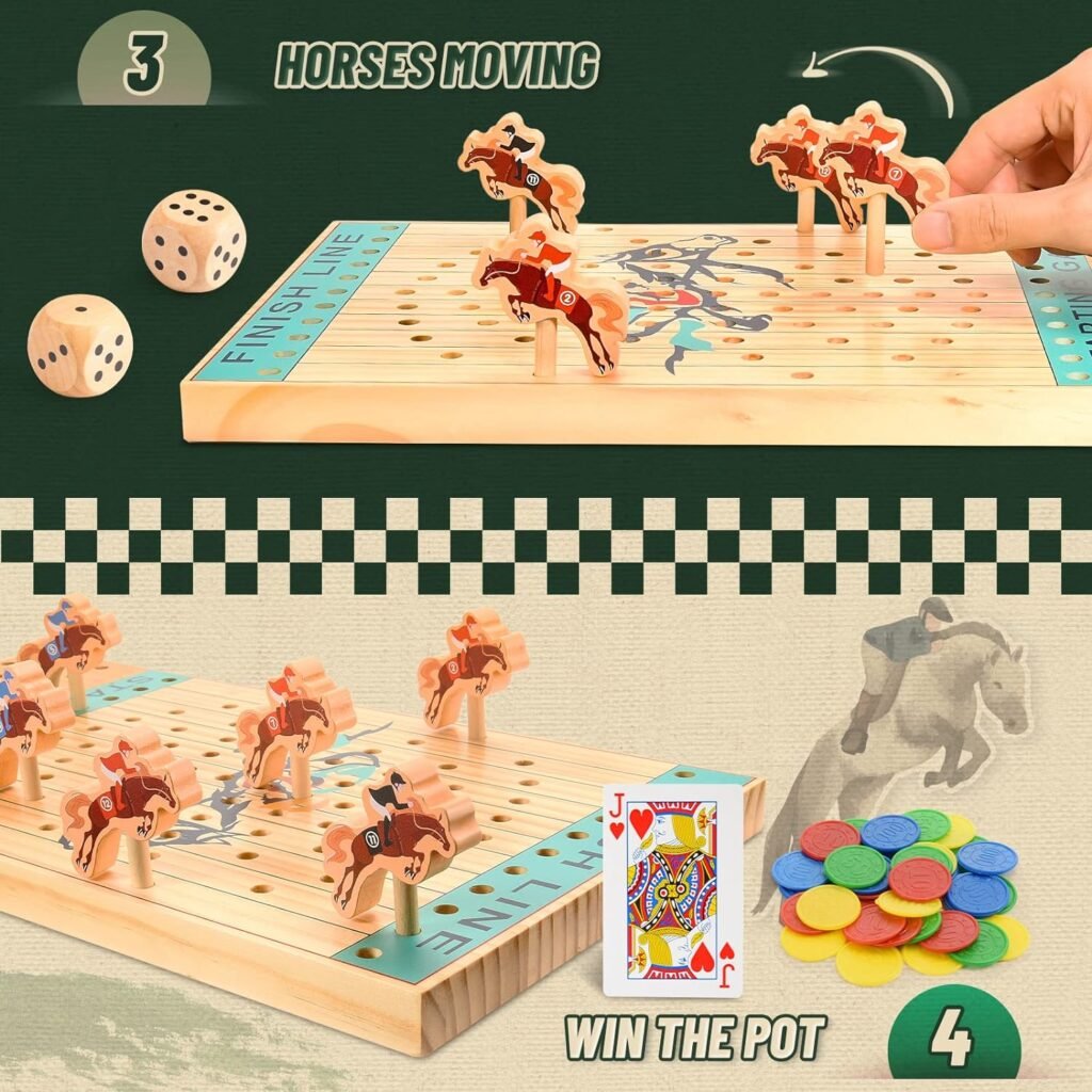 Horse Race Board Games: Wooden Horse Toys Racing Board Games for Adults Teens Kids Include Instruction Family Game Night Fun Party Games Christmas Birthday Gifts for Teens Ages 12+ Stocking Stuffers