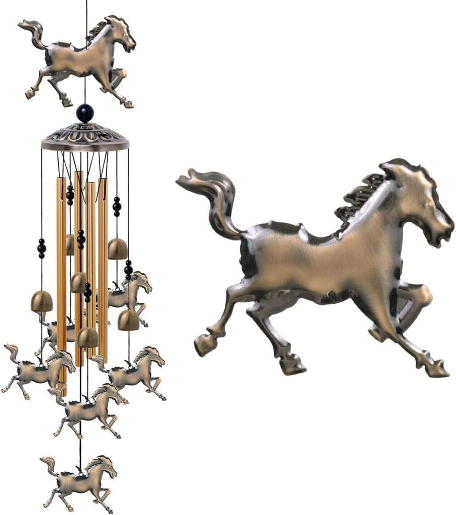 Horse Wind Chimes Decor - 35 Inch Pure Hand-Made Metal Musical Wind Bells with 4 Aluminum Tubes 6 Bells 7 Horses Mobile Wind Catcher Romantic Wind Chime for Home, Festival, Indoor/Outdoor Decoration