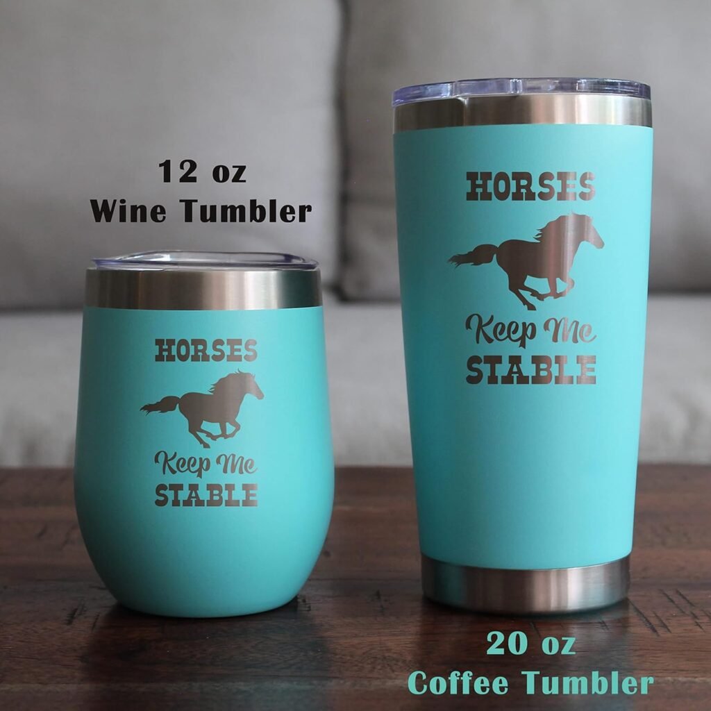 Horses Keep Me Stable - Insulated Coffee Tumbler Cup with Sliding Lid - Stainless Steel Insulated Mug - Horse Themed Coffee Gifts - Black