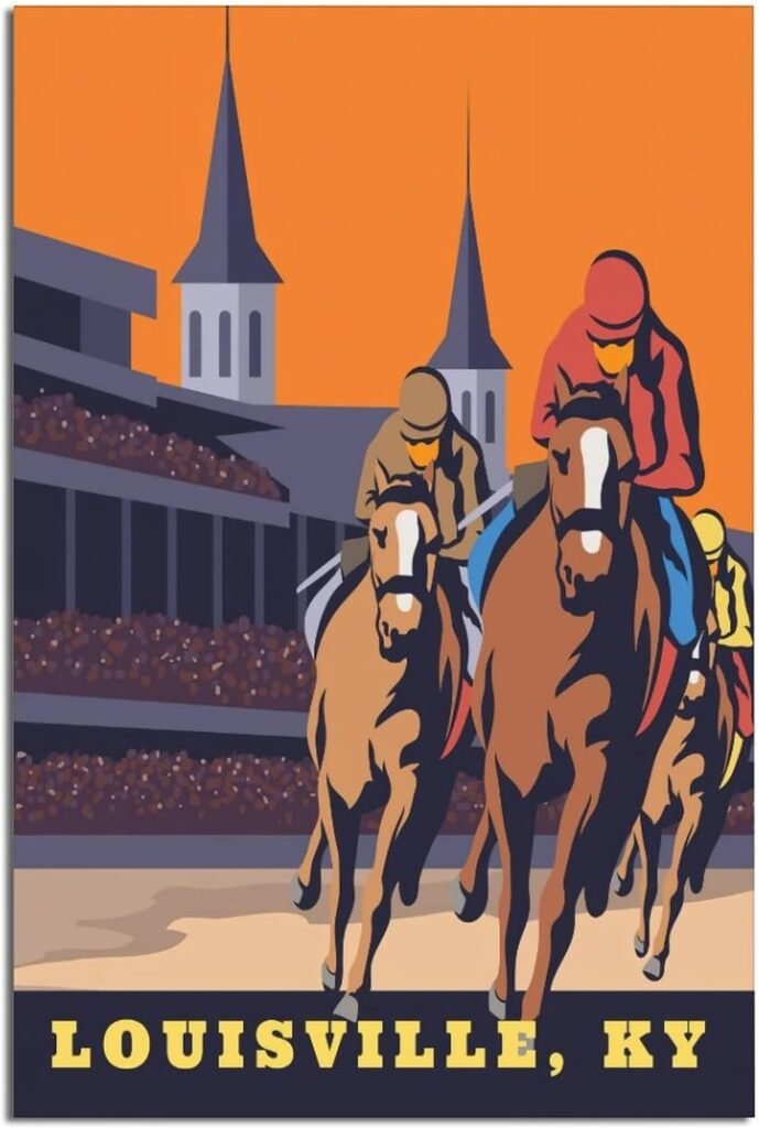 Kentucky Horse Racing Louisville Vintage Travel Poster 12x18inch(30x45cm) Canvas Wall Art Prints for Living Room, Bedroom, And Office Decor Gift