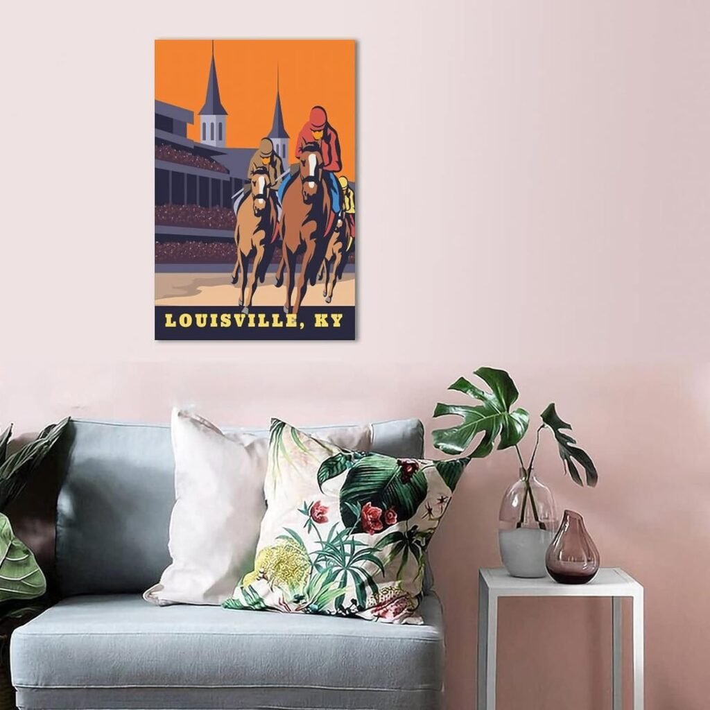 Kentucky Horse Racing Louisville Vintage Travel Poster 12x18inch(30x45cm) Canvas Wall Art Prints for Living Room, Bedroom, And Office Decor Gift