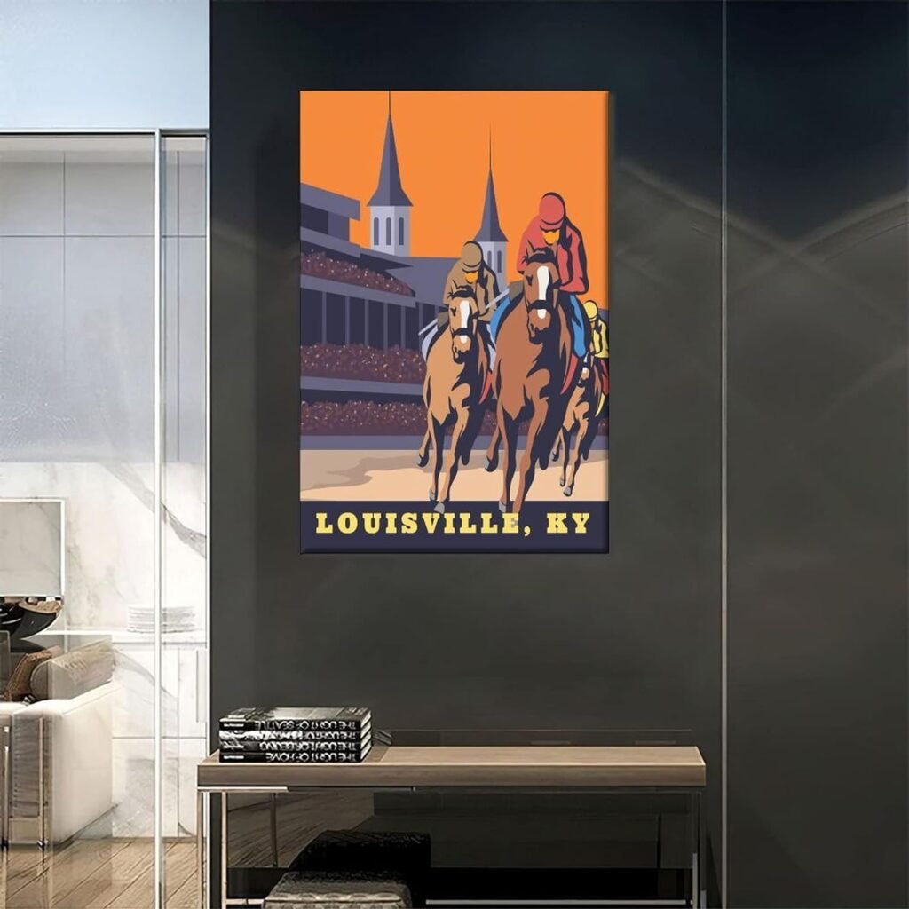 Kentucky Horse Racing Louisville Vintage Travel Poster 12x18inch(30x45cm) Canvas Wall Art Prints for Living Room, Bedroom, And Office Decor Gift