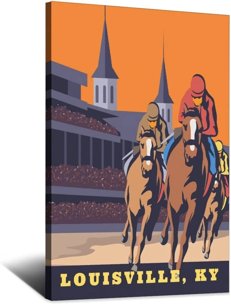 Kentucky Horse Racing Louisville Vintage Travel Poster 12x18inch(30x45cm) Canvas Wall Art Prints for Living Room, Bedroom, And Office Decor Gift