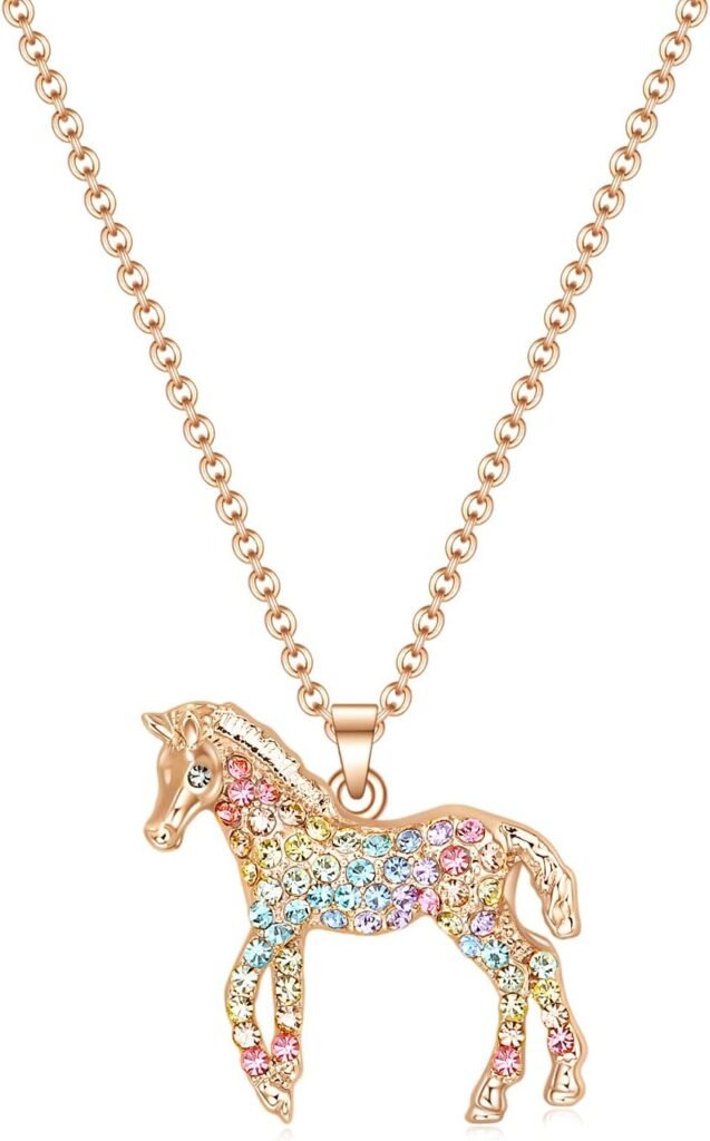 luomart Girls Horse Necklace Gifts,Little Rainbow Horse Jewelry for Women Boys,Initial Letter Necklaces Pendant for Teen Girls Horse Lovers