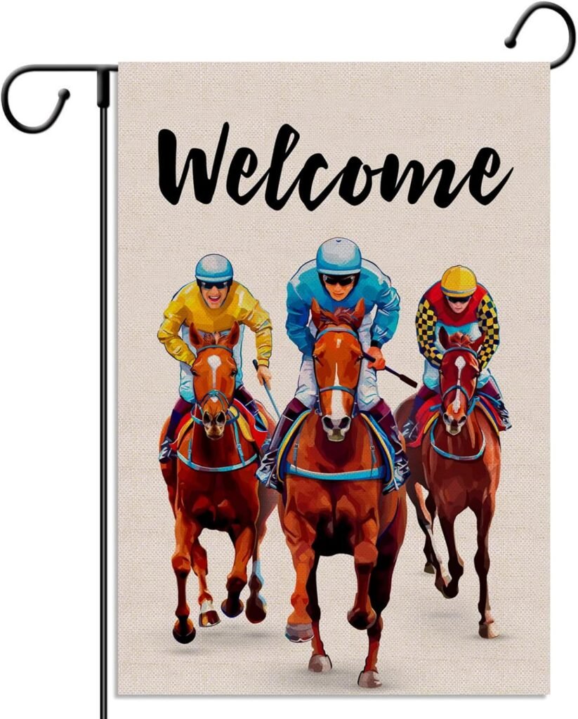 Nepnuser Kentucky Derby Garden Flag Horse Racing Festival Decoration Linen Indoor Outdoor Lawn Front Yard Sign Decor